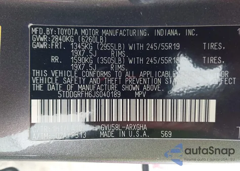 2018 Toyota Highlander Hybrid Limited Platinum из США, поврежденный, VIN 5TDDGRFH6JS040189